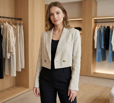 Zara Leinenblazer Cropped Kurz Beige Gr. M Sommerschnäppchen