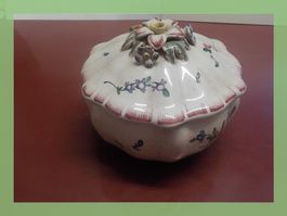 Vintage Sihl Keramik Bonboniere mit Blumendeckel, Handbemalt