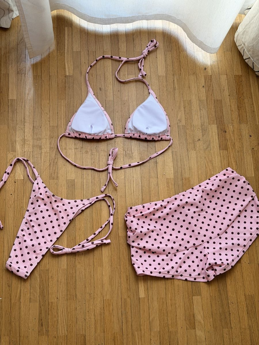 Costumi da bagno & Bikini: Maillot de bain 3 pièces rose avec pois brun – Nuovo e nell'imballaggio originale da Le Lignon venduto da Ana2831 1