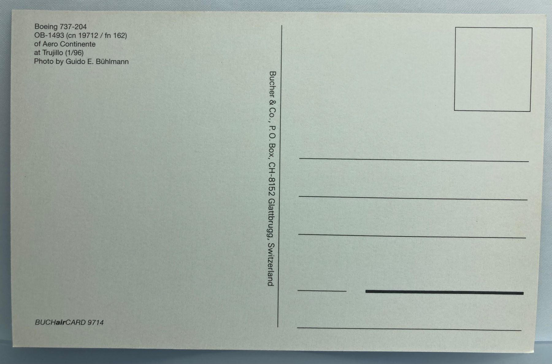 Cartoline postali: Postcard Boeing 737-204 Aero Continente – Usato da Lugano venduto da sel_x7bg 1