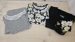 Sommer Set: 3 süsse Mädchen Kleider, Grösse 128🐝🌼🖤