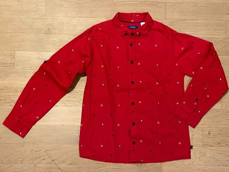 OKAÏDI Chemise rouge 100% coton 140 / 10 ans portée 1x