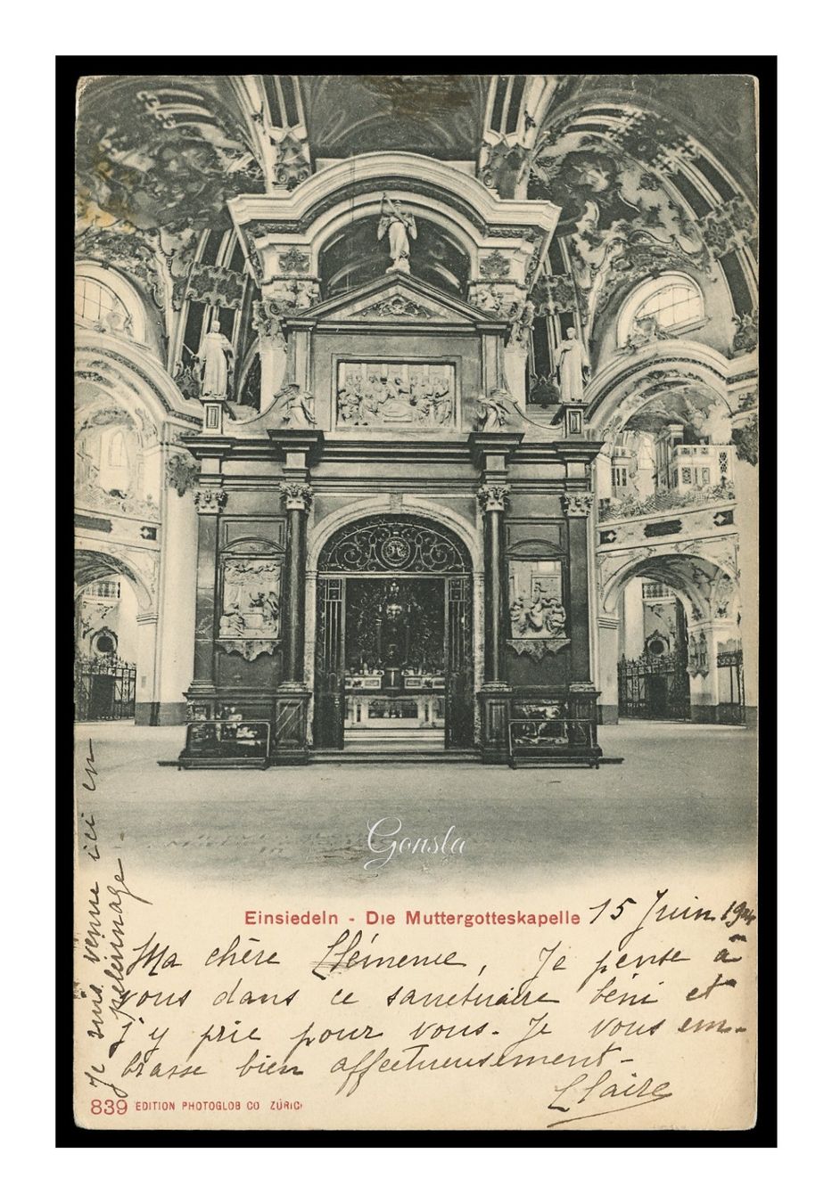 Cartoline postali: EINSIEDELN - 1904 "Die Muttergotteskapelle" – Usato da Onex venduto da Lagorel01