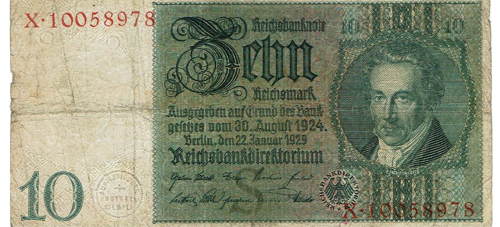 Banconote: Berlin 10 Mark 22.01.1929 SS Serie X – Usato da Steffisburg venduto da ber_8htf
