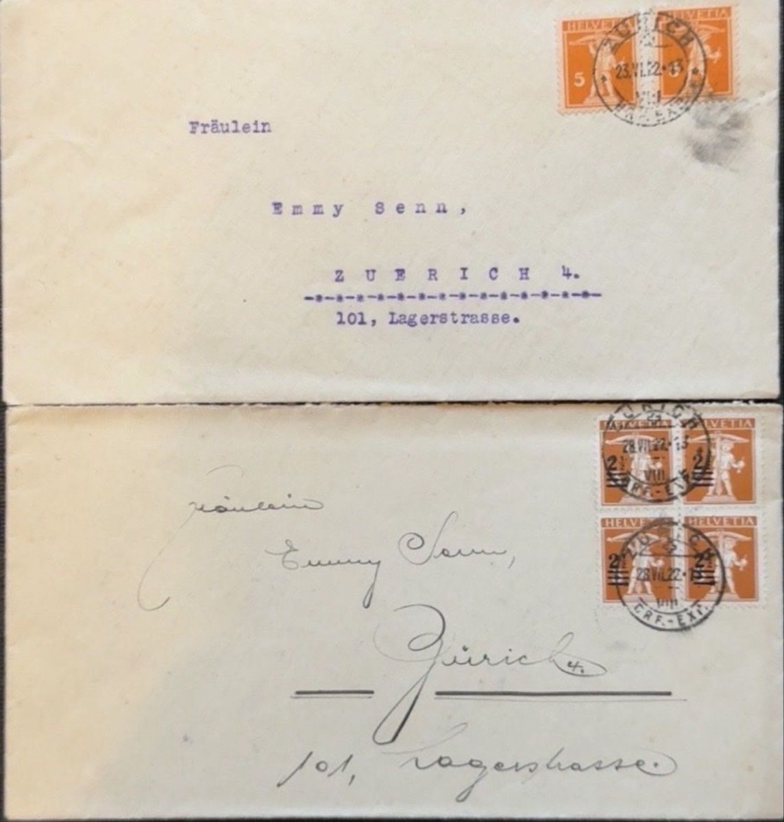 Tutti i francobolli: 2x Briefumschläge mit Briefmarken und Stempel – Usato da birsfelden venduto da tim0444