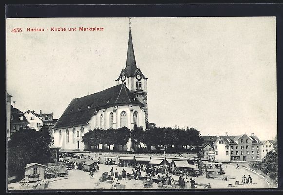 Cartoline postali: Herisau, Kirche und Marktplatz mit Händ – Usato da Berlin venduto da bartko-reher