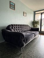 Sofa dunkelgrau Samt mit Knopfheftung v 3-Sitzer