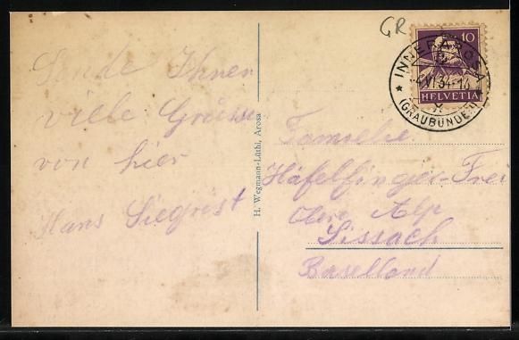 Cartoline postali: AK Arosa, Panorama mit Bergen, 1934 – Usato da Berlin venduto da bartko-reher 1