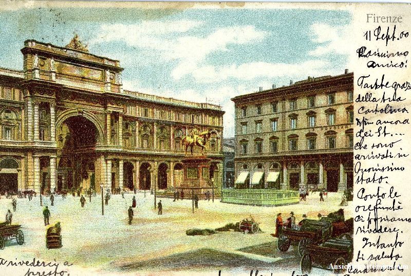 Cartoline postali: Firenze - Piazza Vittorio Emanuele 1900 – Usato da Emmenbrücke venduto da teestube