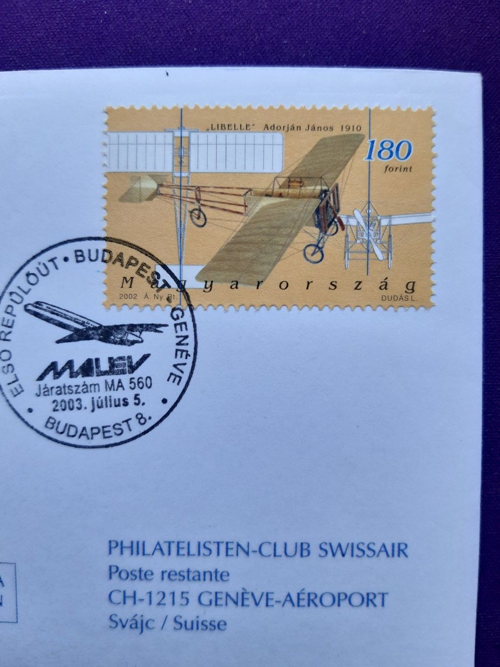 Tutti i francobolli: Erstflugbrief BUDAPEST - Genève vom 5.7.03 – Nuovo (secondo la descrizione) da Wangs venduto da weisstannen01 1