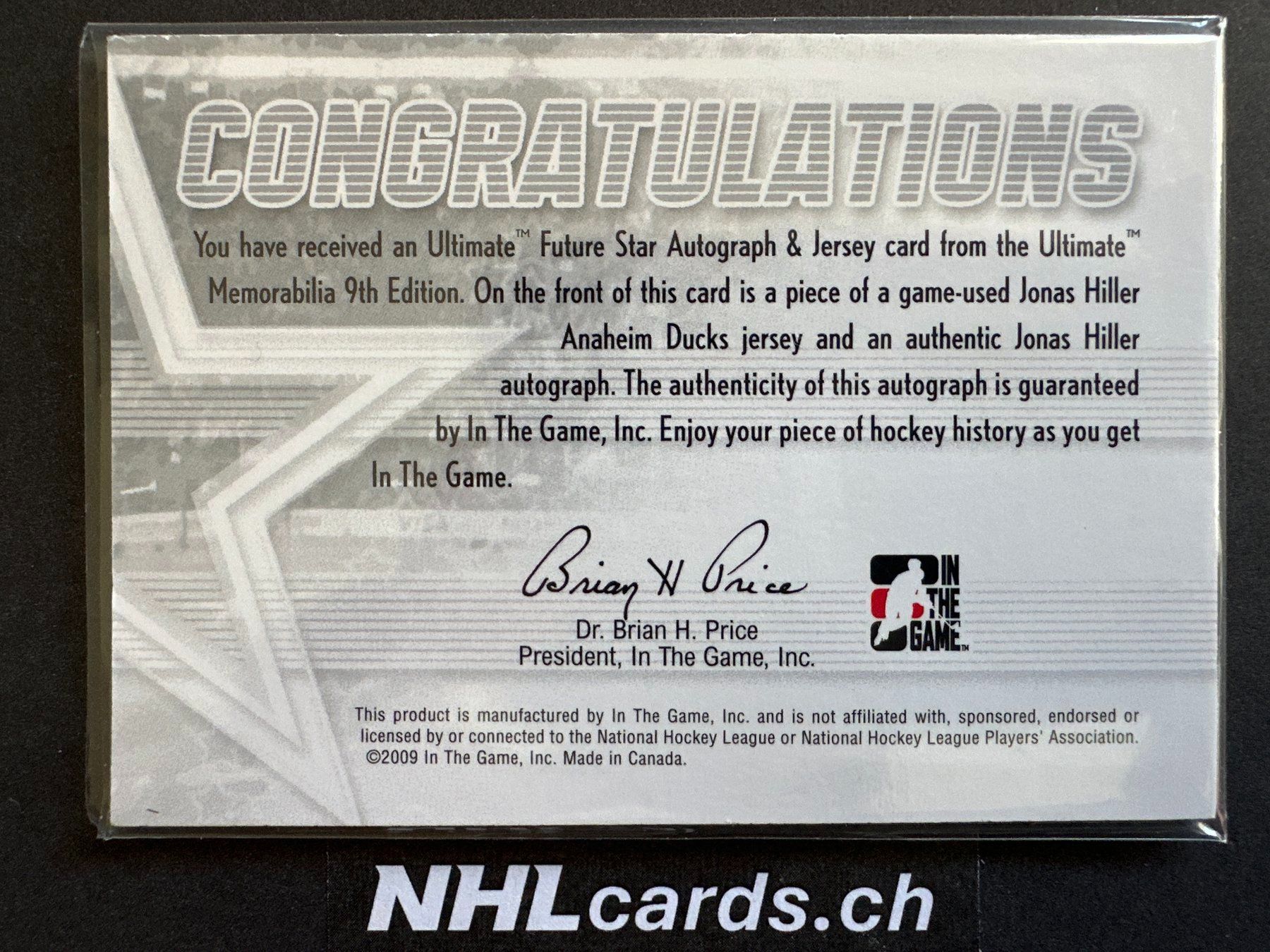 NHL Carte collezionabili: Jonas Hiller NHL Auto Jersey Card /30 – Usato da Belp venduto da nhlcards.ch 1