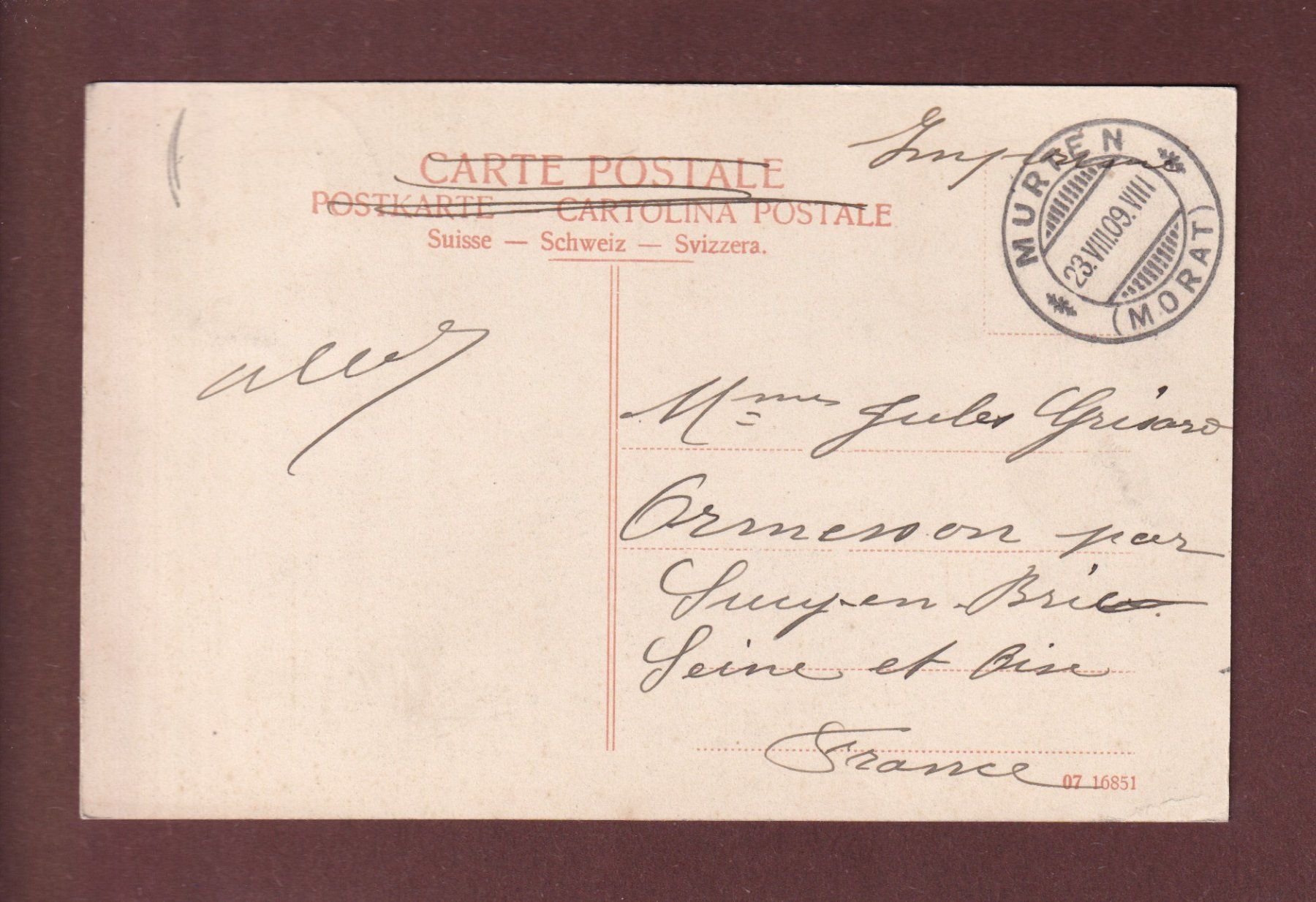 Cartoline postali: Morat - Château de GREING - 1909 – Usato da Pully venduto da nicecards-shop 1