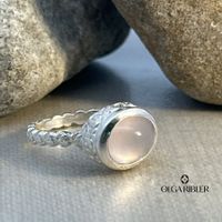 Rosenquarz Ring Silber filigran elegant Unikat 52