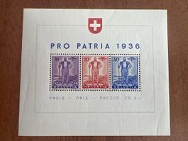 Briefmarkenblock Pro Patria 1936 Schweiz ungebraucht