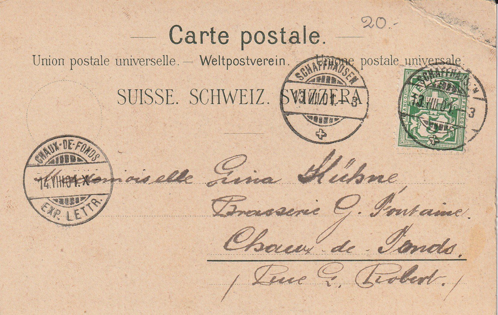 Cartoline postali: Centenarfeier Kanton Schaffhausen 1901 – Usato da Crémines venduto da clifden92 1