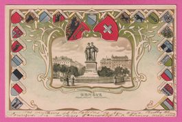 Prägekarte gel 1904 Genf Genève Monument National