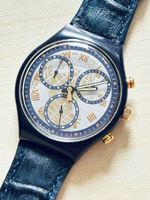 Chronograph Swatch Uhr blau goldfarben 