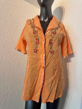 Orange Vintage Bluse mit Rosen-Stickerei Gr. M Top Zustand