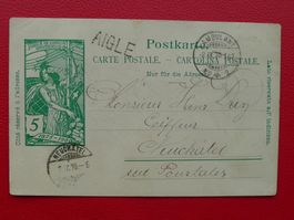 1900, Bahnpost AIGLE (VD) nach NEUCHATEL, 5c-UPU-Karte