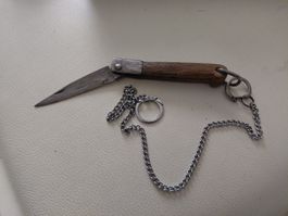 Altes Taschenmesser mit Kette, Holzgriff - Rarität!
