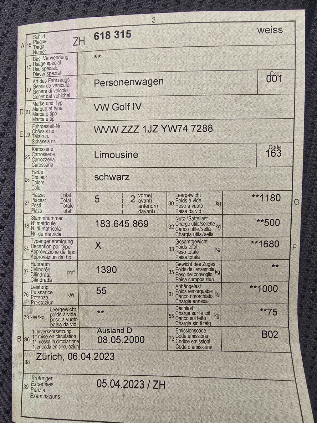 VW Autos: VW Golf 4 1.4l 16V – Gebraucht aus Winterthur von jschmid2003 7