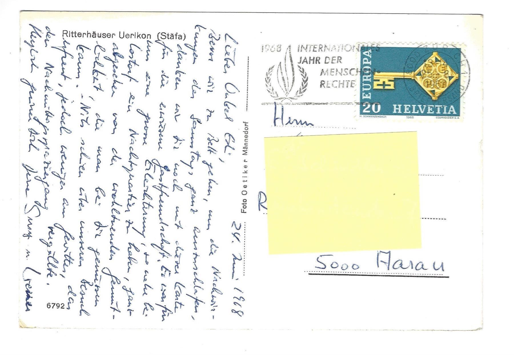 Cartoline postali: AK Ritterhäuser Uerikon Stäfa – Usato da Frauenfeld venduto da Astra13 1
