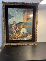 Stickbild im prunkvollen Rahmen – Handarbeit, Vintage