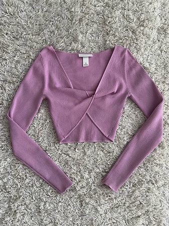 Purple Ribbed Wrap Crop Top - Size XS