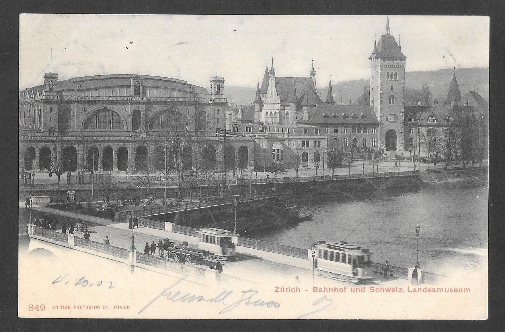 Cartoline postali: Zürich Bahnhof mit Brücke und Trams – Usato da Olten venduto da clotaldi
