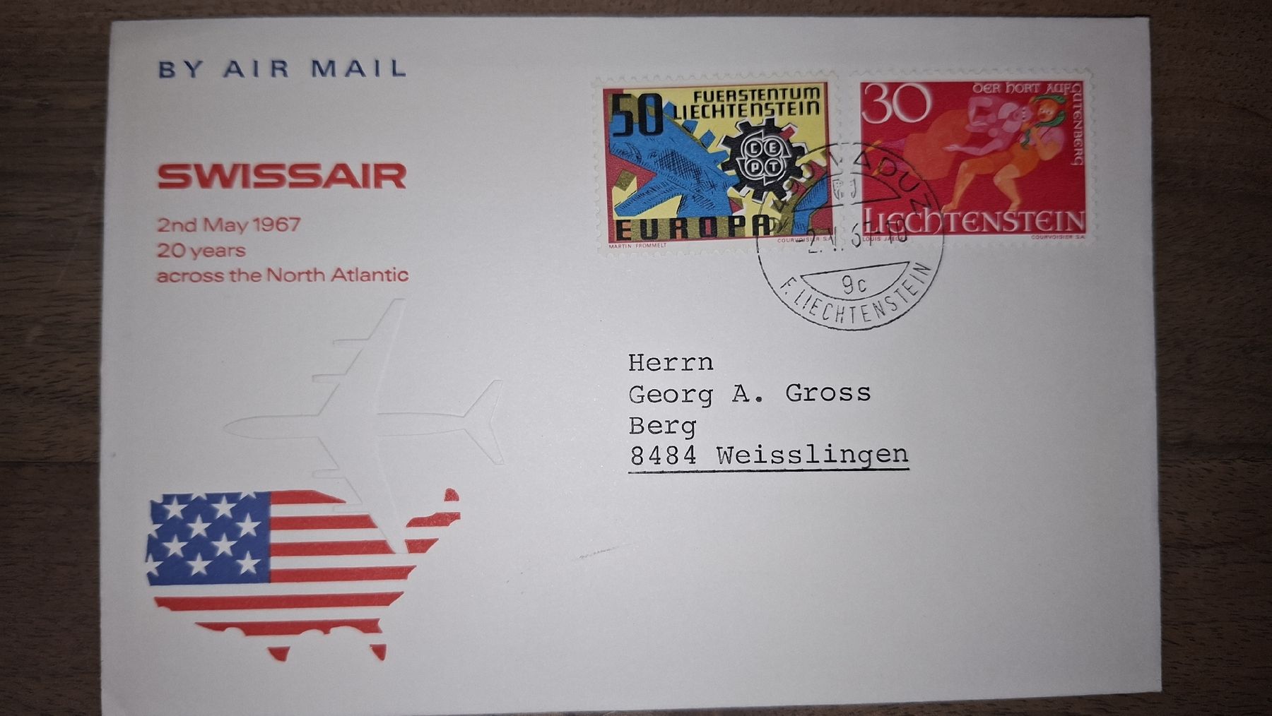 Tutti i francobolli: Swissair North Atlantic 02.05.1967 – Usato da Balgach venduto da SIMEON27