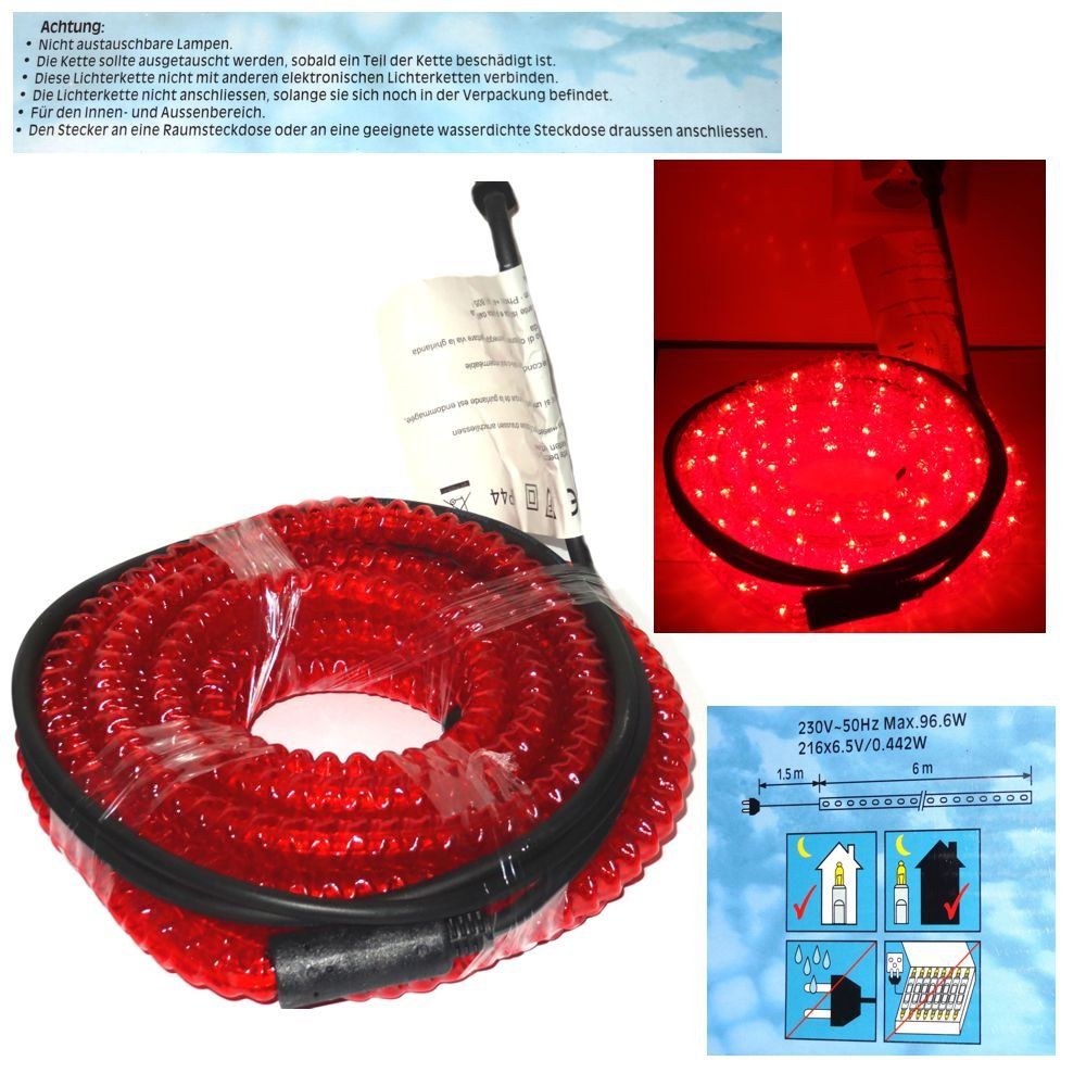 Ghirlande e barre luminose: Lichtschlauch 6m, Durchmesser 1.5cm Rot – Nuovo e nell'imballaggio originale da Spreitenbach venduto da mario-shop.xs