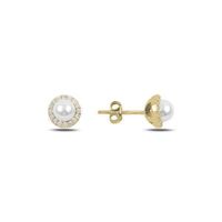 Ohrstecker rund Perle Zirkonia 7mm gold 925 Silber 7mm