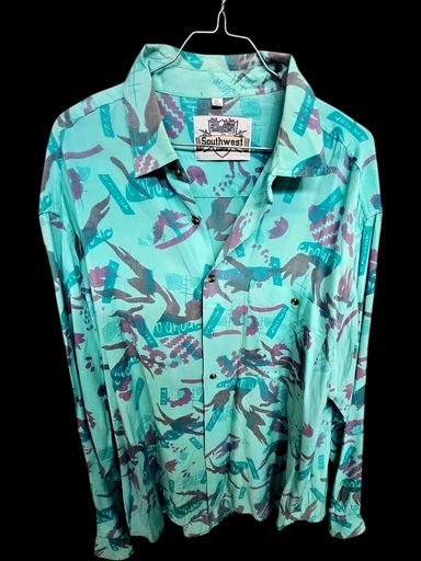 Camicie: Southwest Castle Türkis Abstraktes Muster Button-Down Hemd – Usato da Zug venduto da vinokilo 1