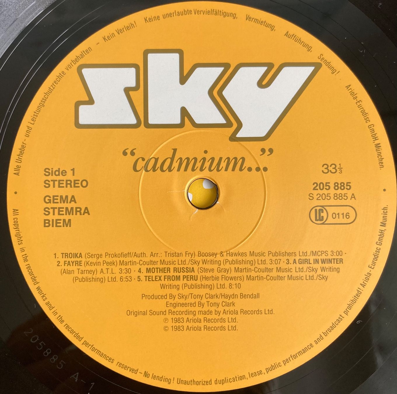 Dischi in vinile: Sky - "Cadmium..." LP *1983* – Usato da Wettingen venduto da 12.Zoll.Vinyl 5