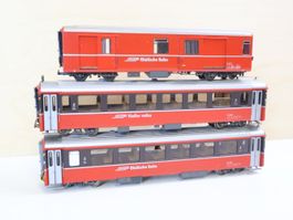 BEMO 3 x RhB Personenwagen/Gepäckwagen Set H0m