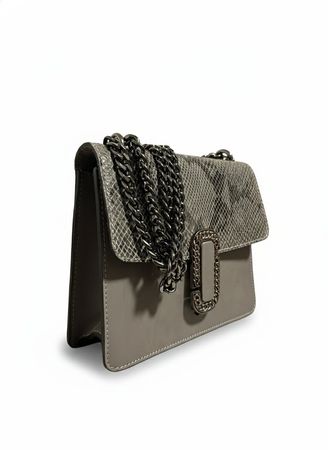 Handtasche Leder in Grau mit Kettenriemen