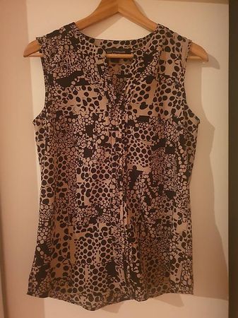 Paul Costelloe Designerbluse ärmellos, Gr. 36, schwarz beige