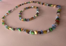 Schmuckset Halskette Armband bunte Glasperlen Handarbeit
