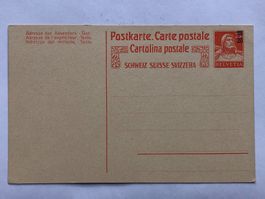 Postkarte Tellbrust orange, 25 resp. 20 Rp, ungebraucht