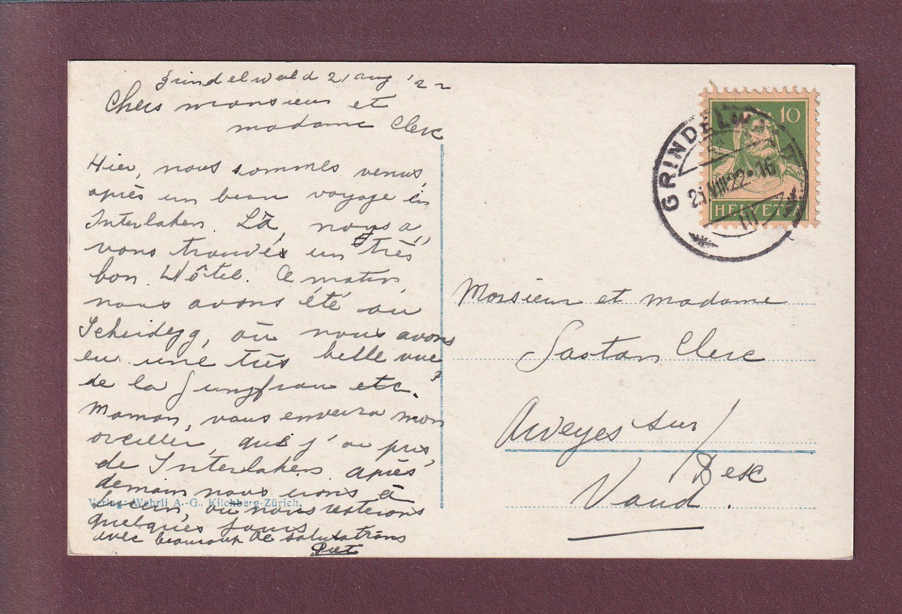 Ansichtskarten: KLEINE SCHEIDEGG - Jungfrau - 1922 – Gebraucht aus Pully von nicecards 1