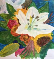 Acrylbild Blumenstrauss weiss bunt quadratisch gemalt