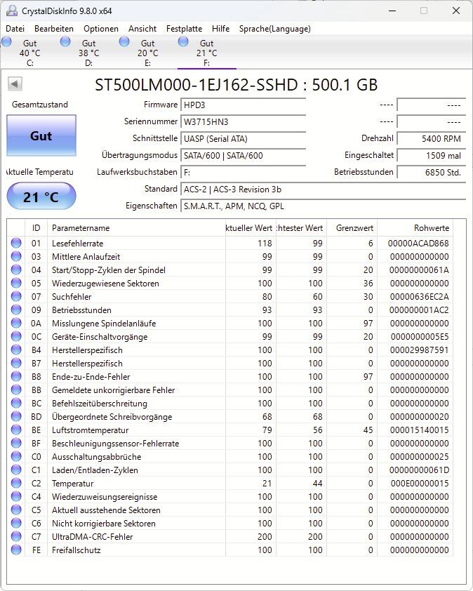 Seagate Dischi rigidi: Seagate Laptop Thin SSHD, 500GB, SATA, 2.5" – Usato da Bern venduto da Bergi2000 2