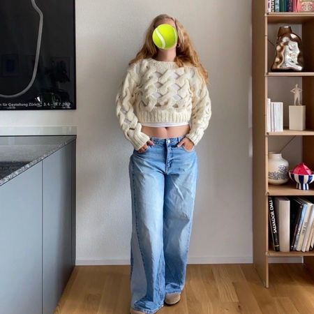 H&M STRICKPULLOVER ZOPFMUSTER CREME WEISS GR.XS
