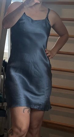 Seidenkleid blau glänzend Gr. S (100% Seide)