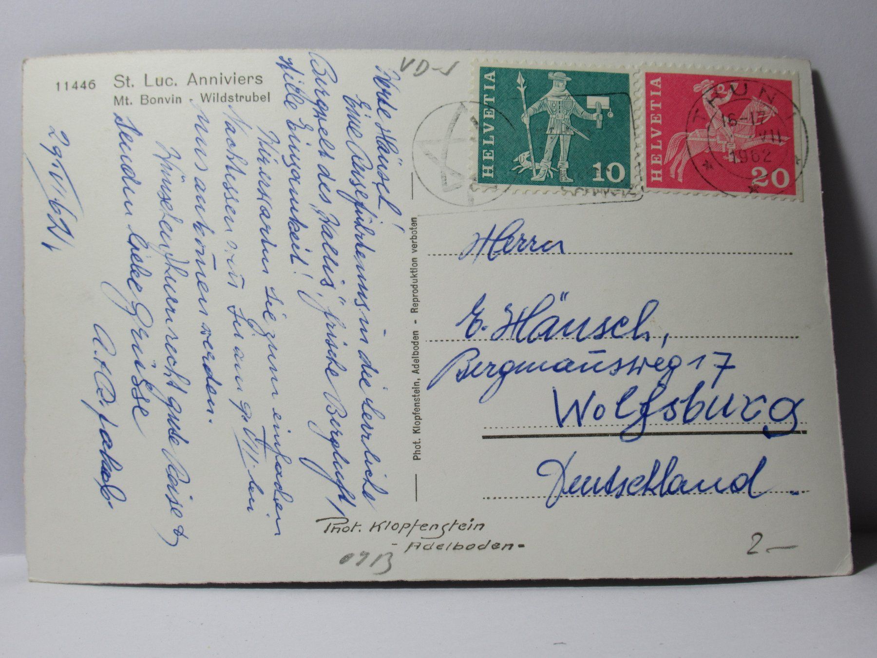 Cartoline postali: St. Luc ,  Anniviers  1962 – Usato da Grenchen venduto da Bluemchen1900 1