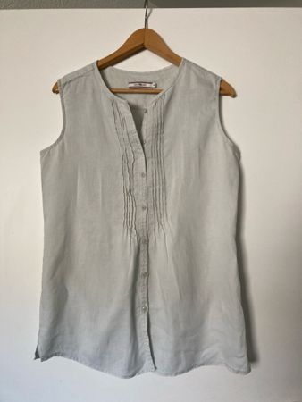 100% Leinenbluse Ärmellos Grösse 40 Hellgrau Leinen