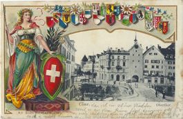 Chur. Oberthor - Helvetia  m.  Schweizer- und  Kantonswappen