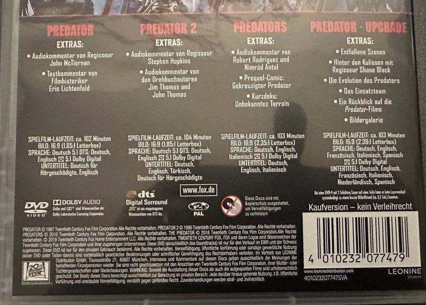 Tutti i DVDs: Predator 1-4 Collection + Prey (DVD) – Usato da Beringen venduto da Mantafisch1 2