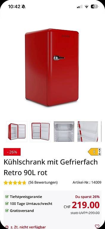 Kühlschrank: Retro Kühlschrank Elego in Rot – Gebraucht aus Brütten von ann_m5d2