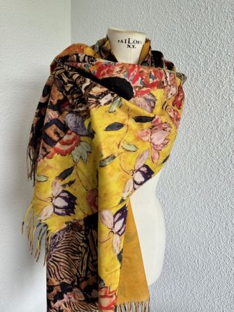 Neu Schal "Dame mit Fächer" Klimt. Viskose, Wolle, Cashmere